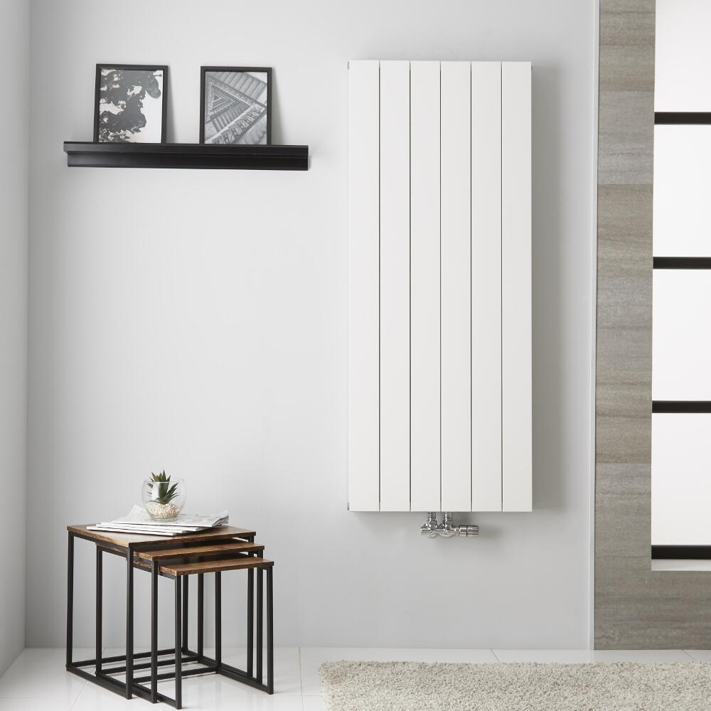 Radiatore di Design Verticale Doppio con Attacco Centrale - Alluminio - Bianco - 1400mm x 565mm x 67mm - 1559 Watt - Kett