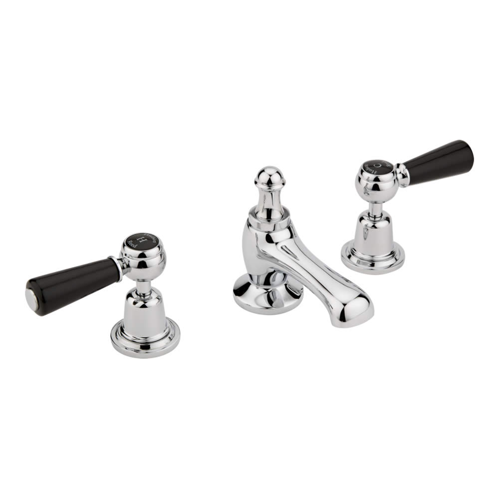 Miscelatore Lavabo Tradizionale a 3 Fori con Leve in Ceramica Nera- Topaz