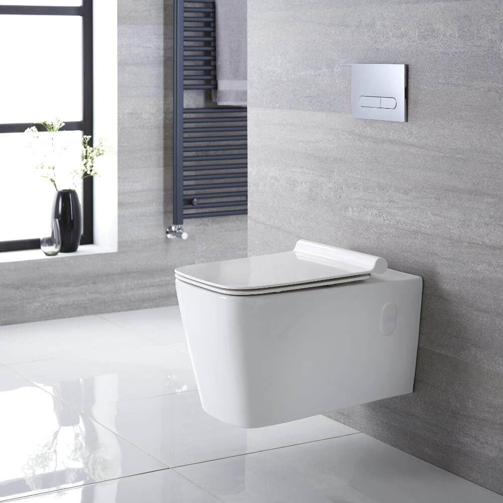 Sanitario Bagno WC Quadrato Sospeso 360x345x570mm con Sedile Copri WC Soft Close - Sandford