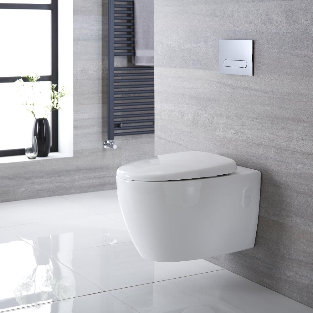 Sanitario Bagno WC Ovale Sospeso 360x385x580mm con Sedile Copri WC Soft Close - Kenton