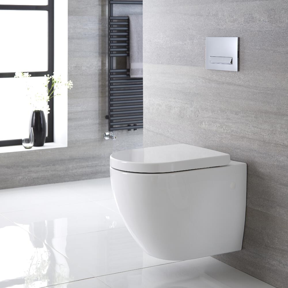 Sanitario Bagno WC Ovale Sospeso 385x365 x555mm con Sedile Copri WC Soft Close - Ashbury