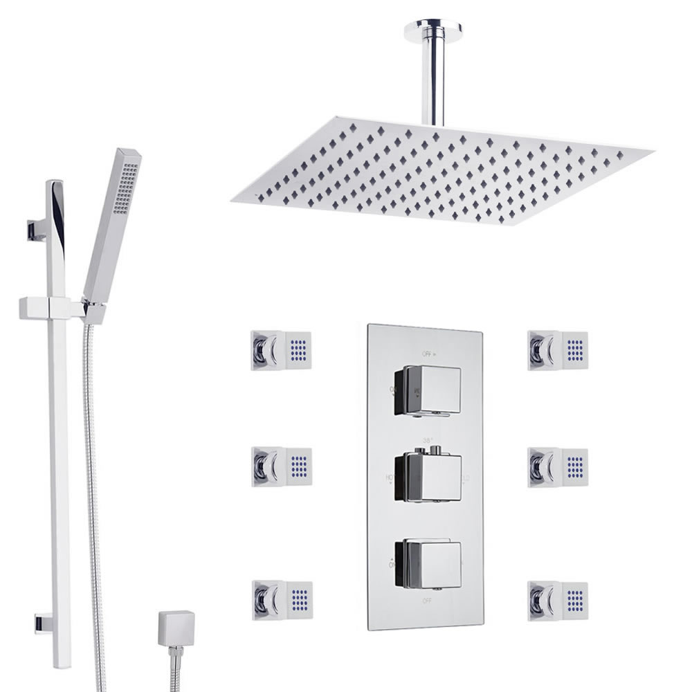 Kit Doccia Completo con Miscelatore Termostatico Incasso a Tre Vie e Deviatore