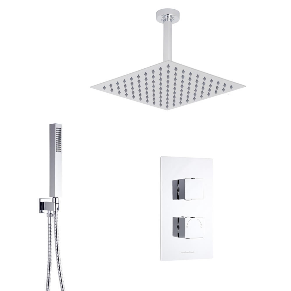 Kit Doccia Completo con Miscelatore Termostatico Incasso a Due Vie con Soffione Quadrato