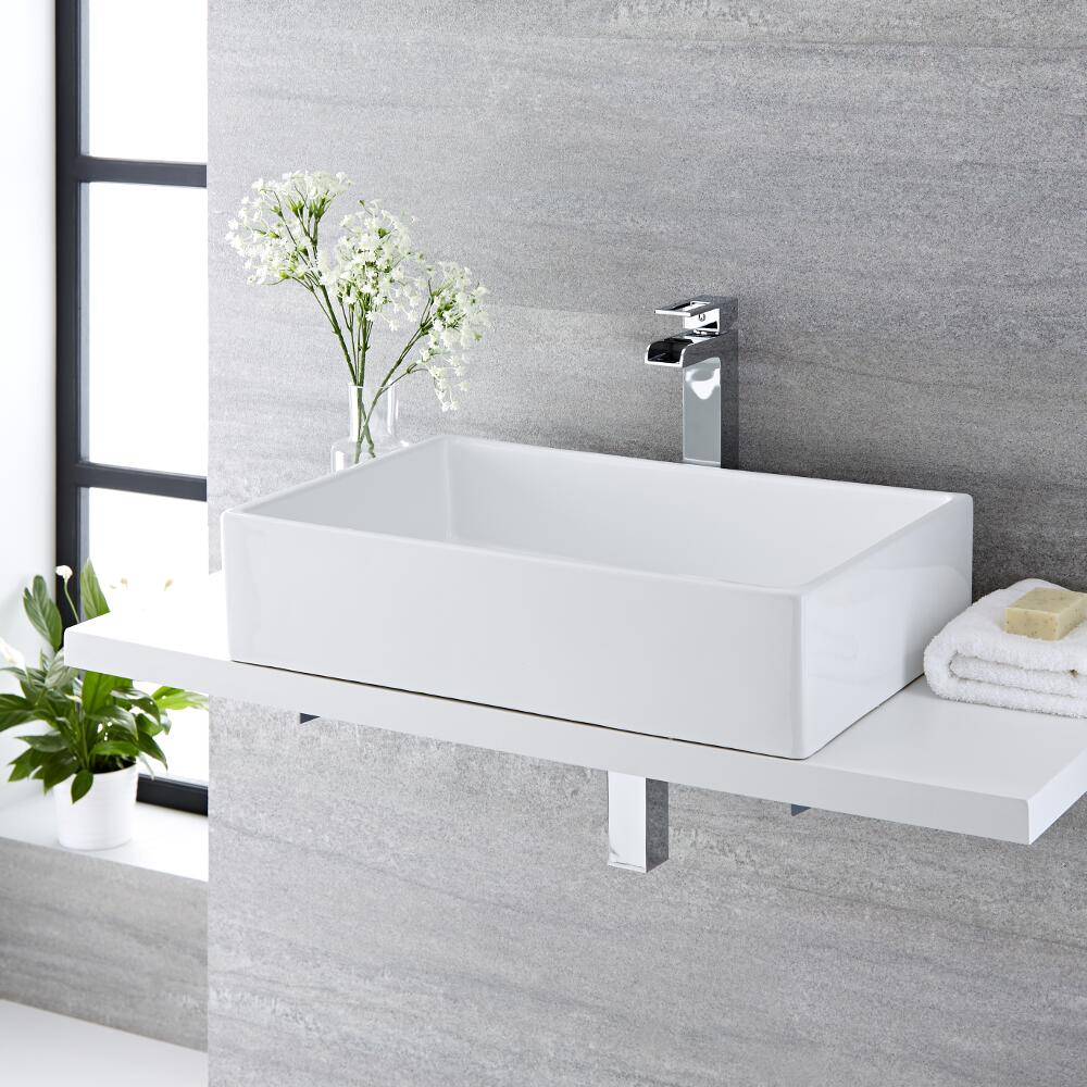 Lavabo Bagno da Appoggio Quadrato in Ceramica 360x360mm - Haldon