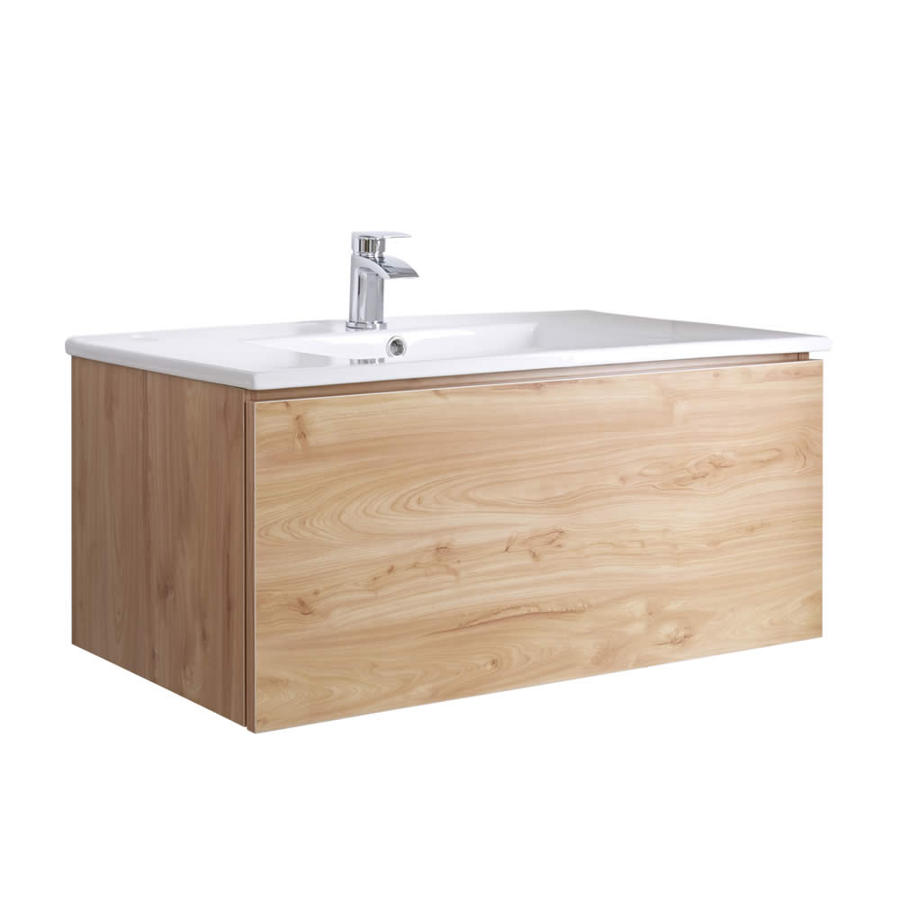 Mobile Bagno Murale 1000mm con Lavabo Integrato Colore Rovere Dorato - Newington
