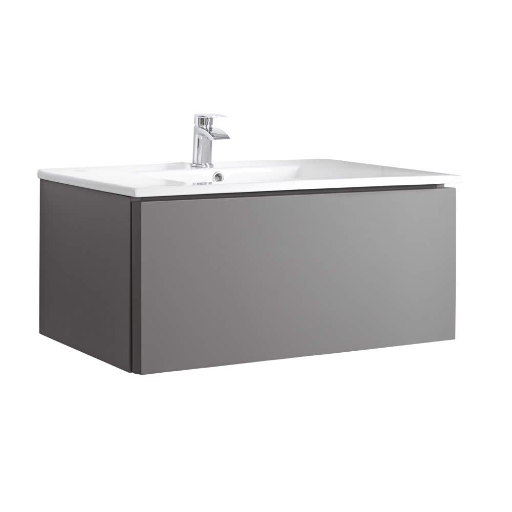 Mobile Bagno Murale 800mm con Lavabo Integrato Colore Grigio Opaco - Newington