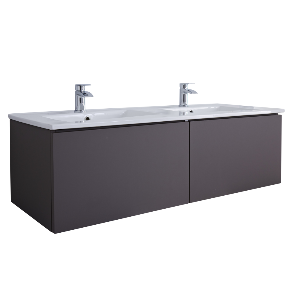 Mobile Bagno Murale 1200mm con 2 Lavabi Integrati Colore Grigio Opaco - Newington