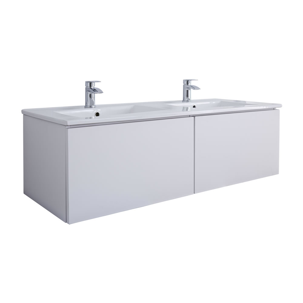 Mobile Bagno Murale 1200mm con 2 Lavabi Integrati Colore Bianco Opaco - Newington