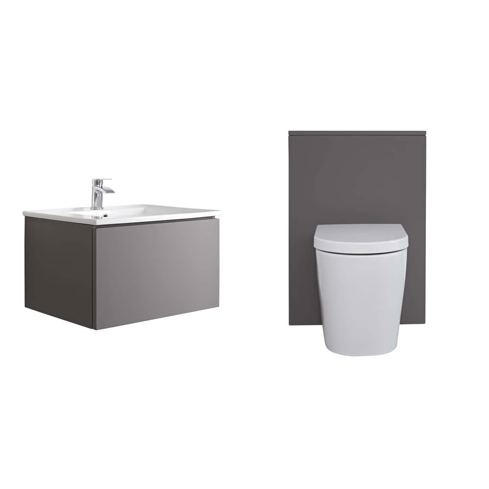 Mobile WC 600mm Colore Grigio Opaco per Stanza da Bagno Completo di Cassetta , Sanitario e Lavabo - Newington