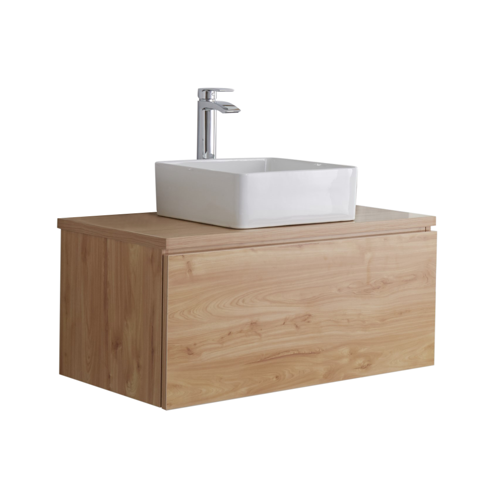 Mobile Bagno Murale 800mm Colore Rovere Dorato con Lavabo da Appoggio - Newington