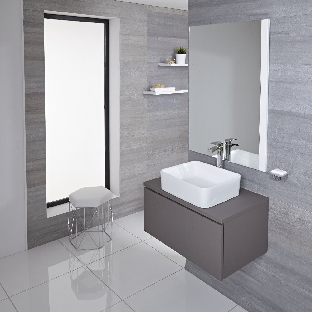 Mobile Bagno Murale 800mm Colore Grigio Opaco con Lavabo da Appoggio Disponibile con Opzione LED - Newington