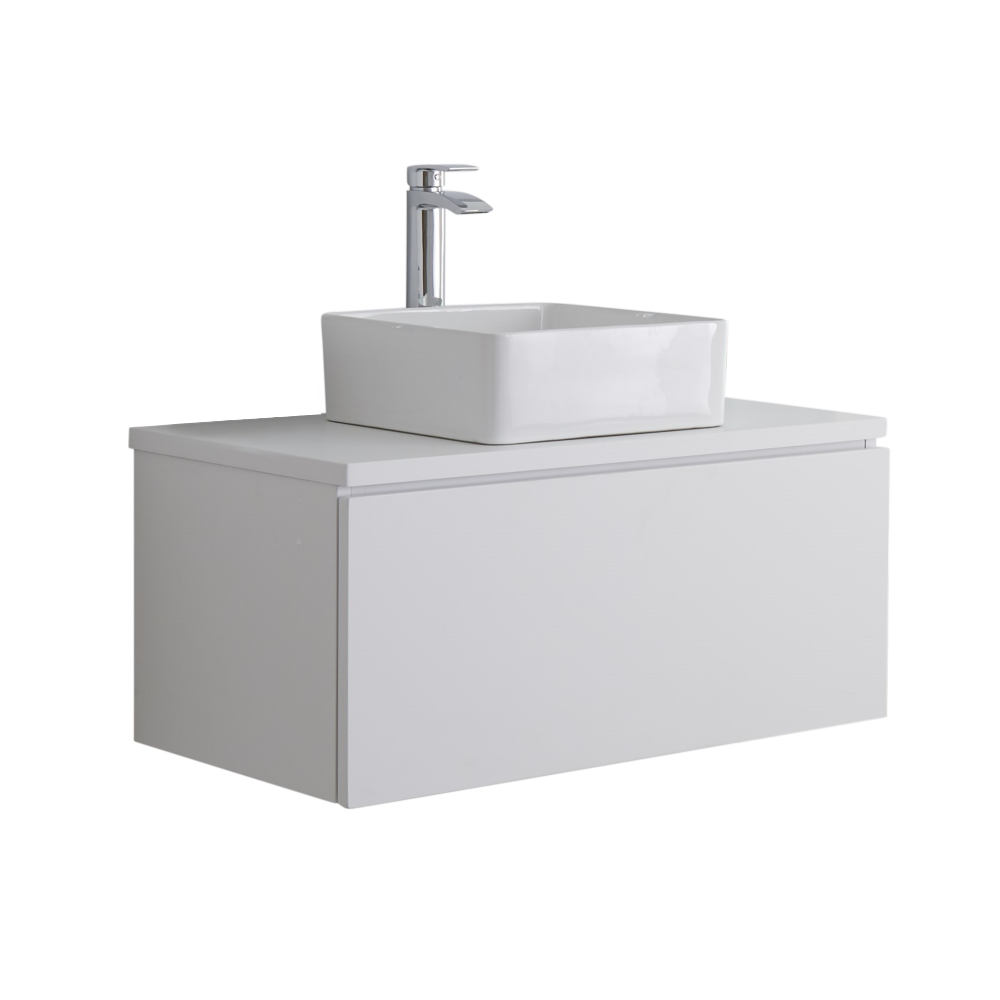 Mobile Bagno Murale 800mm Colore Bianco Opaco con Lavabo da Appoggio - Newington