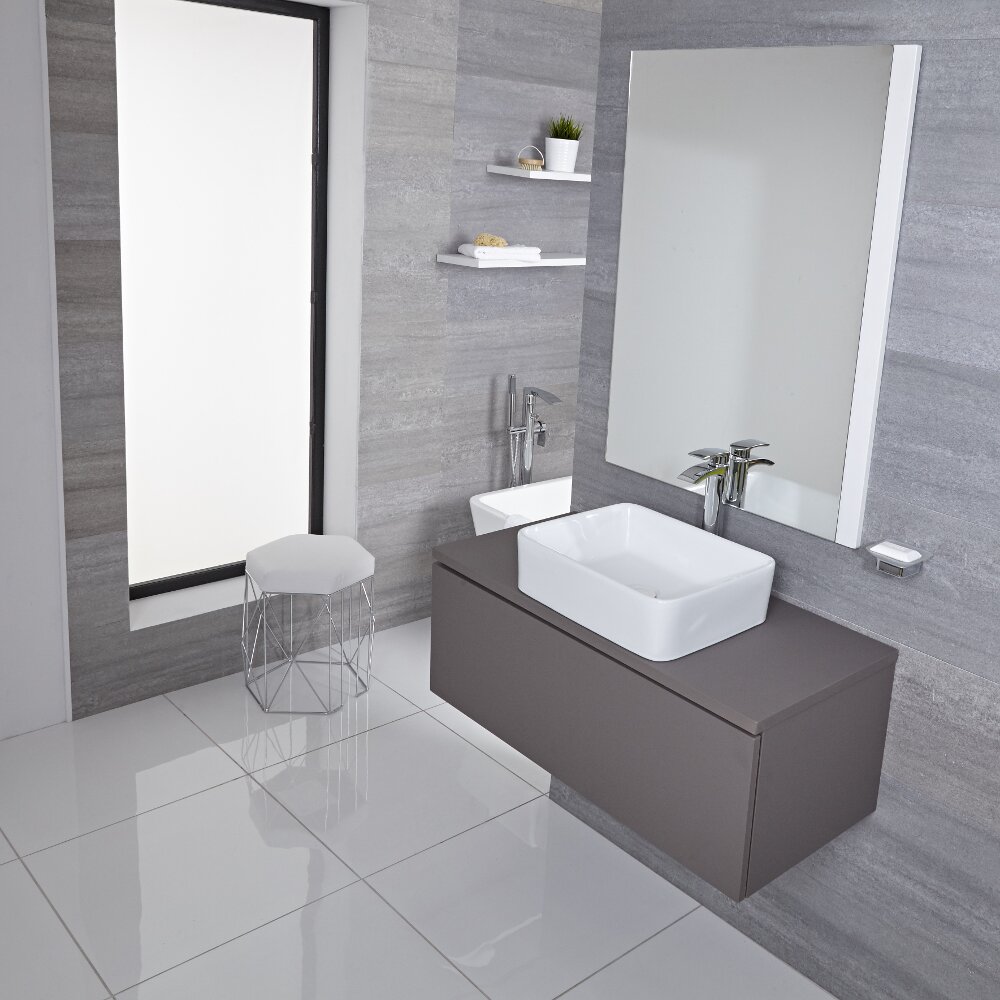 Mobile Bagno Murale 1000mm Colore Grigio Opaco con Lavabo da Appoggio Disponibile con Opzione LED- Newington