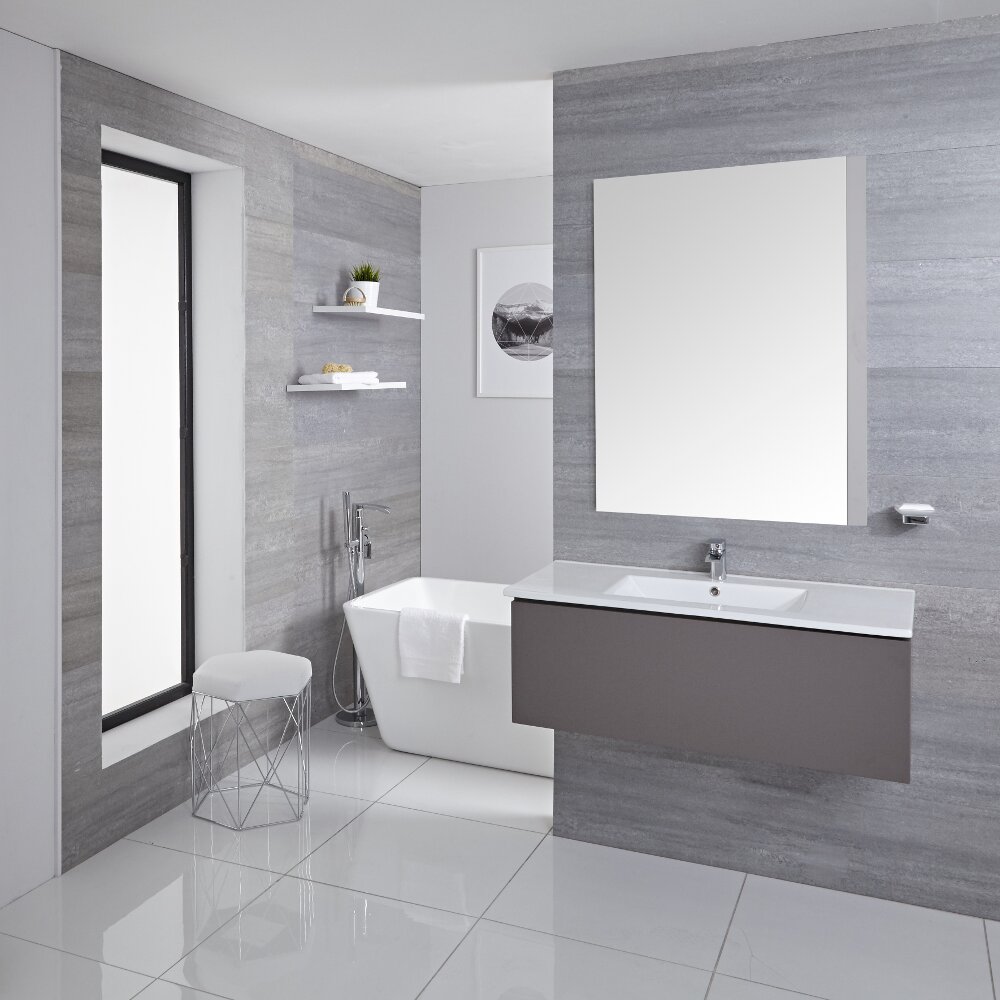 Mobile Bagno Murale 1000mm con Lavabo Integrato Colore Gris Opaco Disponibile con Opzione LED - Newington