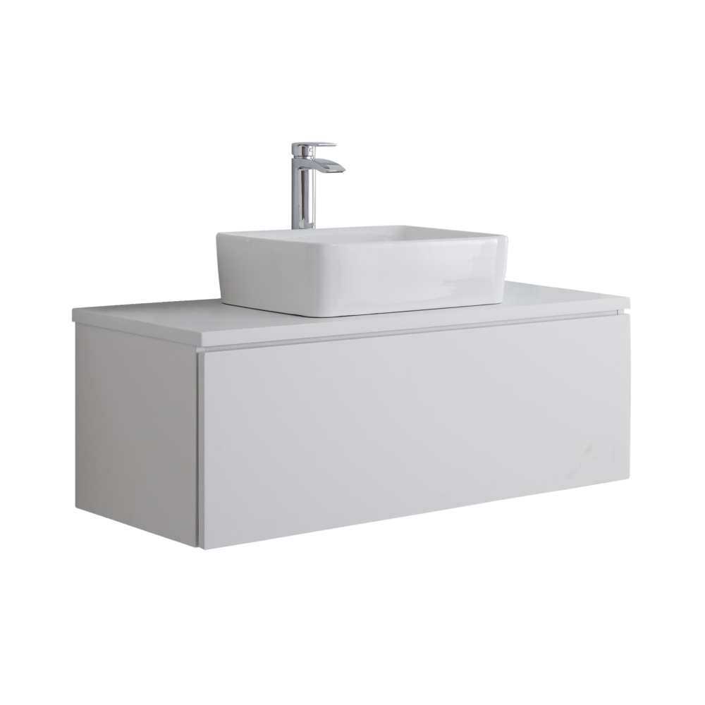 Mobile Bagno Murale 1000mm Colore Bianco Opaco con Lavabo da Appoggio - Newington