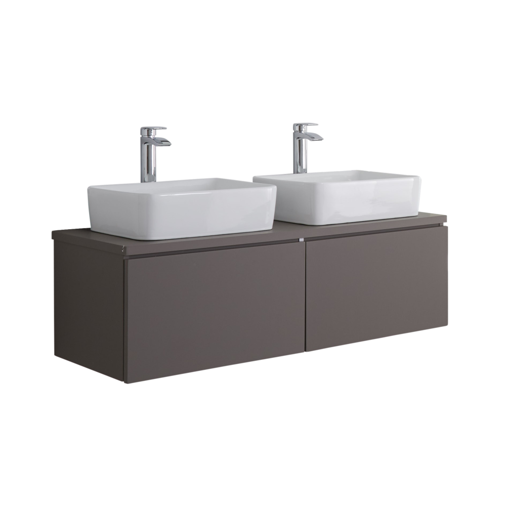 Mobile Bagno Murale 1200mm Colore Grigio Opaco con Lavabo da Appoggio Doppio - Newington
