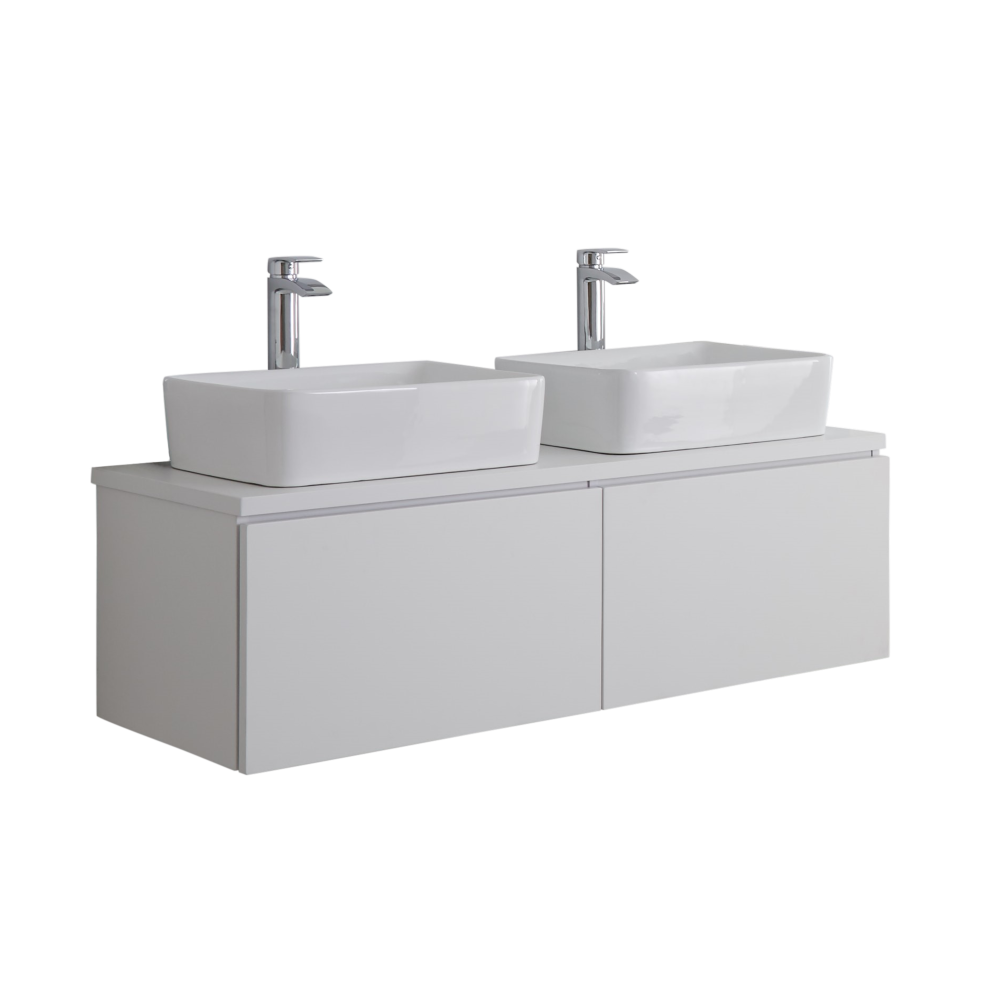Mobile Bagno Murale 1200mm Colore Bianco Opaco con Lavabo da Appoggio Doppio - Newington
