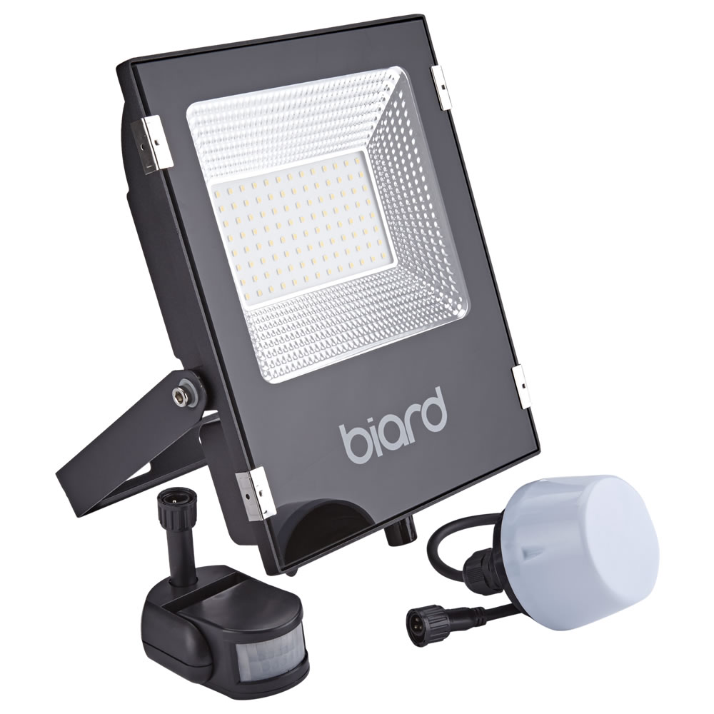 Biard Faretto Proiettore Piatto Nero 50W con Sensor PIR o Sensore Crepuscolare