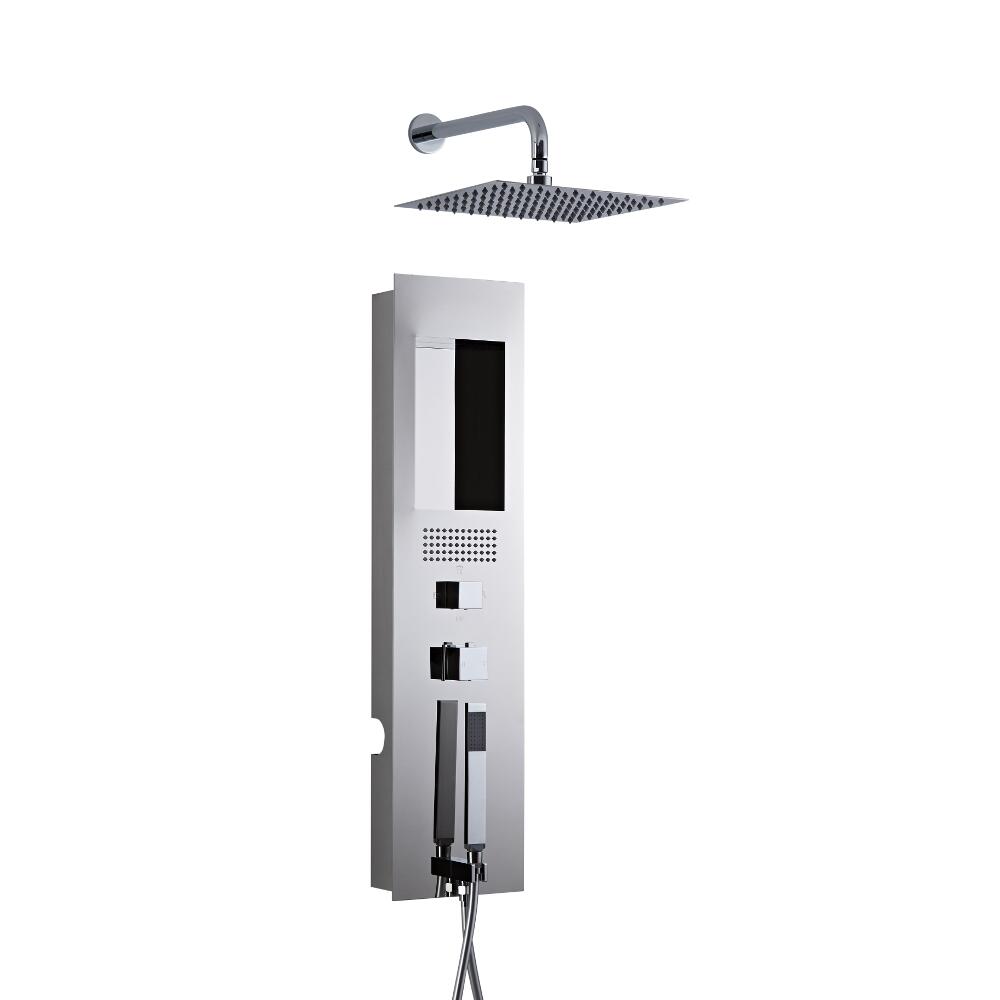 Pannello Doccia Idromassaggio Termostatico da Incasso in Acciaio Inox Cromato Soffione Doccia Quadrato 300mm e Braccio Doccia Murale - Llis