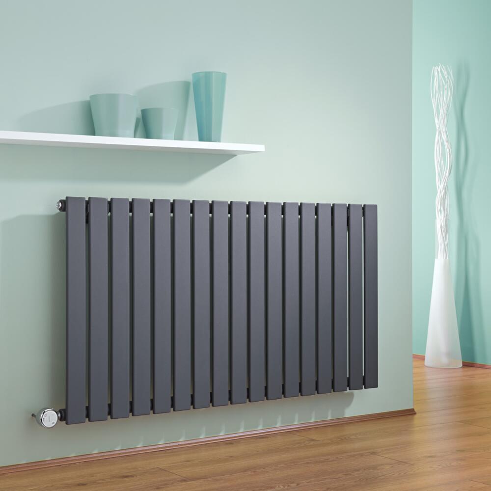 Radiatore di Design Elettrico Orizzontale - Antracite - 635mm x 1190mm x 46mm - Elemento Termostatico 1000W - Delta