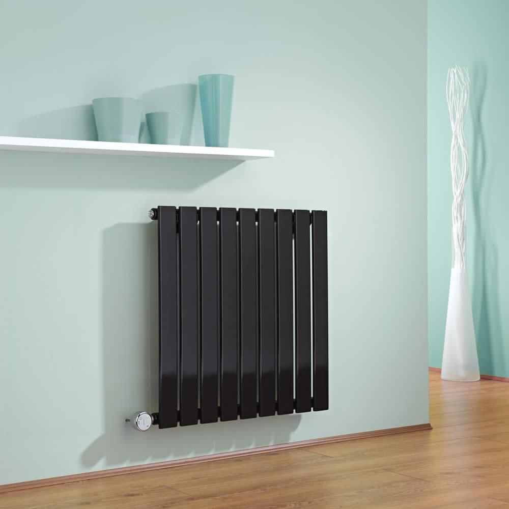 Radiatore di Design Elettrico Orizzontale - Nero - 635mm x 630mm x 46mm - Elemento Termostatico 600W - Delta
