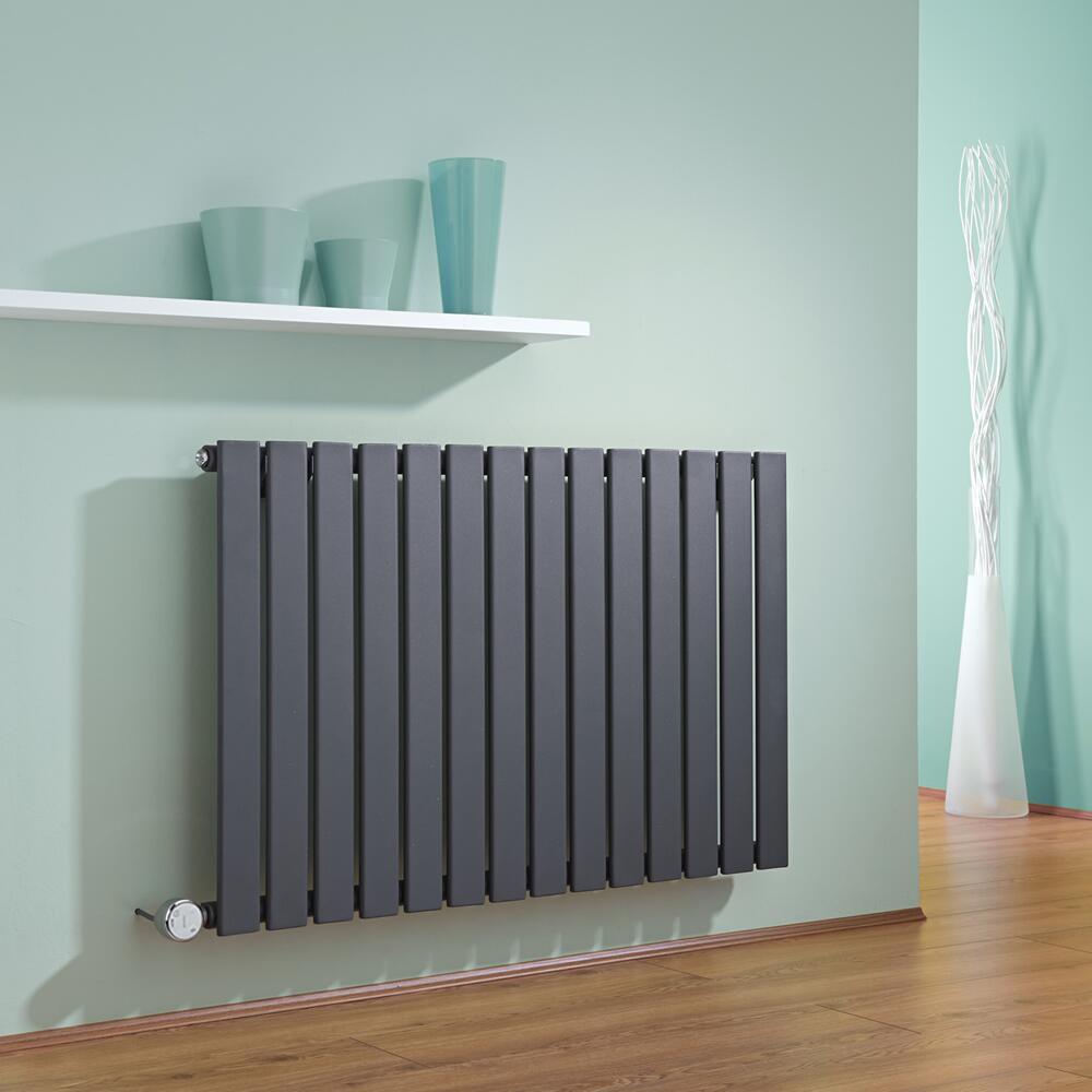 Radiatore di Design Elettrico Orizzontale - Antracite - 635mm x 980mm x 46mm - Elemento Termostatico 600W - Delta