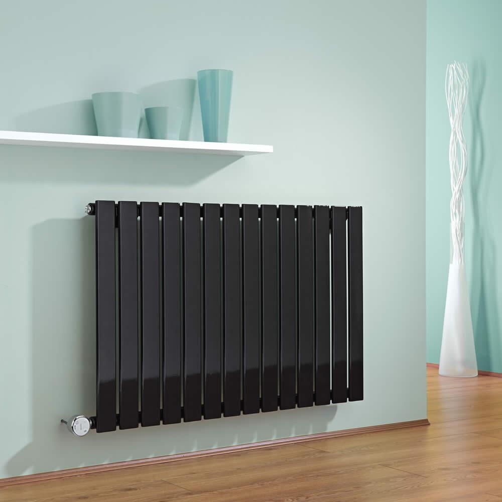 Radiatore di Design Elettrico Orizzontale - Nero - 635mm x 980mm x 46mm - Elemento Termostatico 600W - Delta