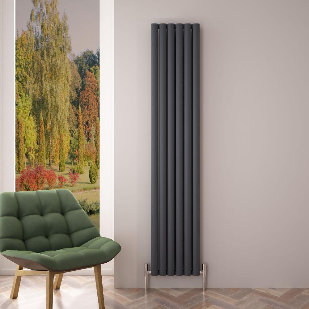 Radiatore di Design Verticale Doppio - Antracite - 1800mm x 350mm x 76mm - 1502 Watt - Revive Air