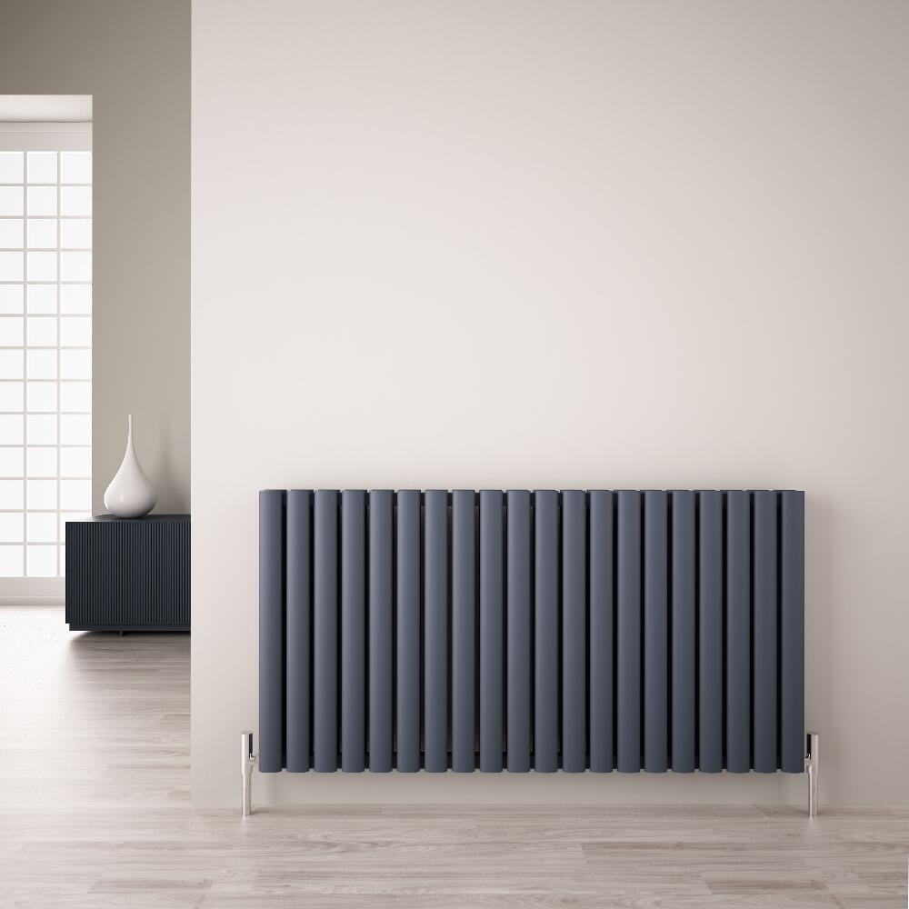 Radiatore di Design Orizzontale Doppio - Antracite - 600mm x 1190mm x 76mm - 2298 Watt - Revive Air