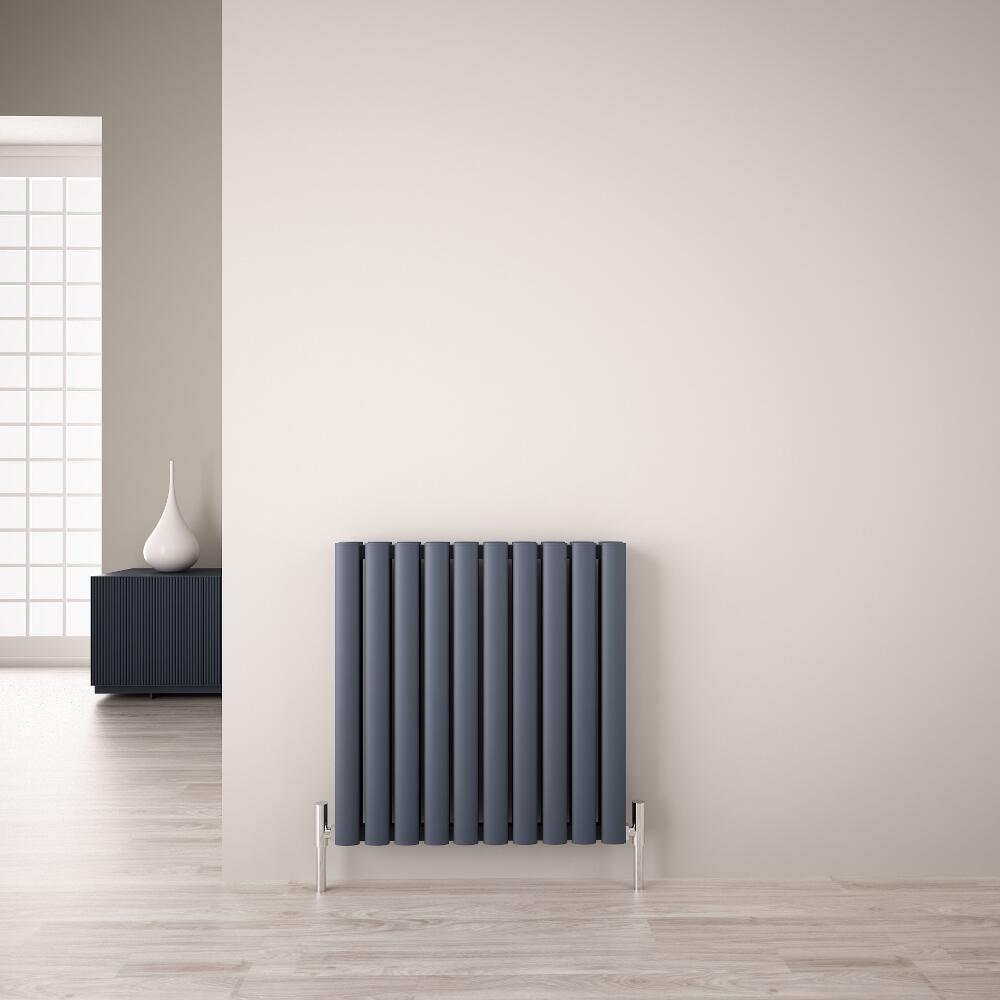Radiatore di Design Orizzontale Doppio - Antracite - 600mm x 590mm x 76mm - 1149 Watt - Revive Air
