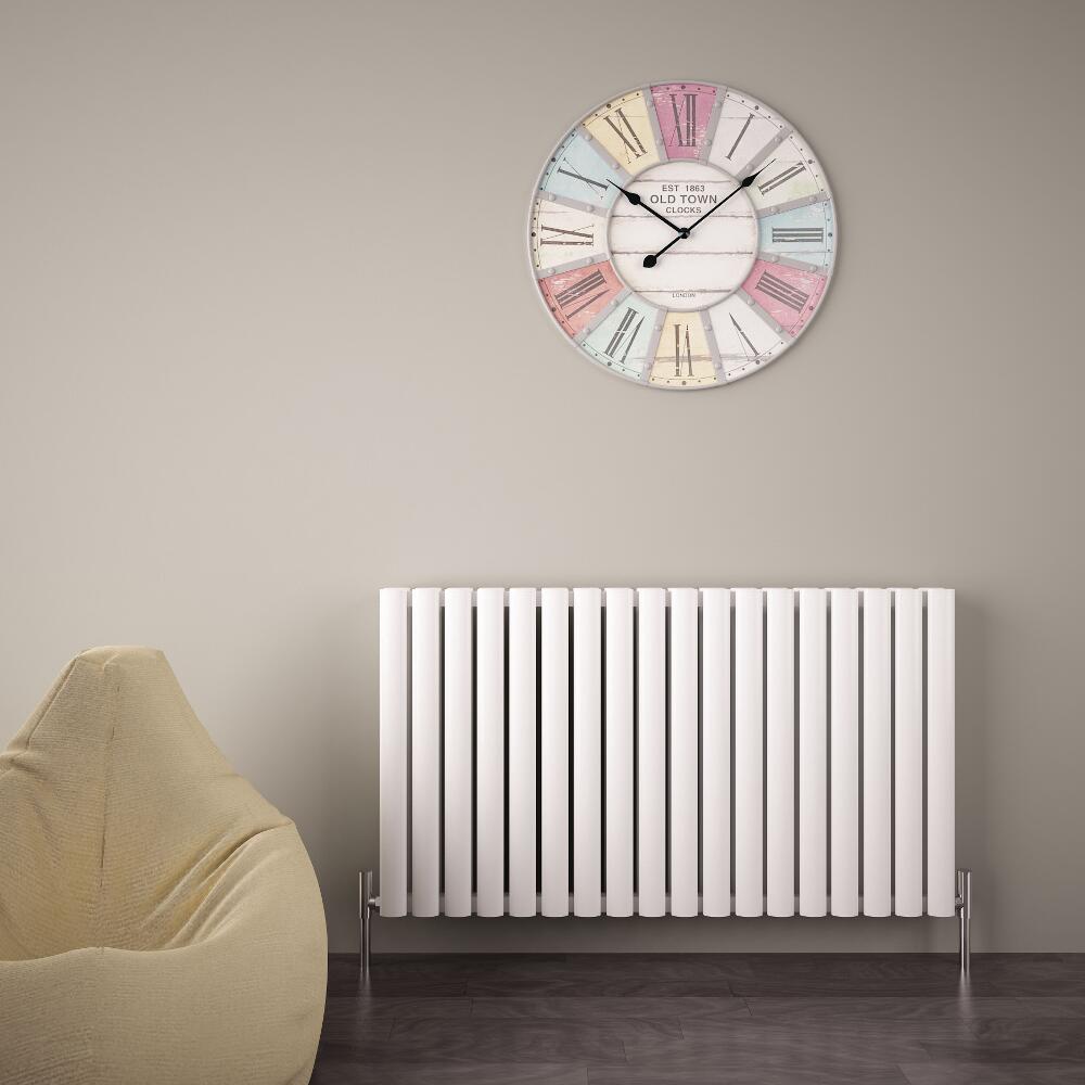 Radiatore di Design Orizzontale Doppio - Bianco - 600mm x 1070mm x 76mm - 2067 Watt - Revive Air