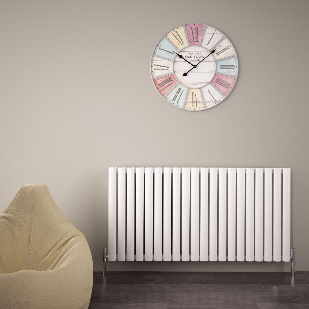 Radiatore di Design Orizzontale Doppio - Bianco - 600mm x 1190mm x 76mm - 2298 Watt - Revive Air
