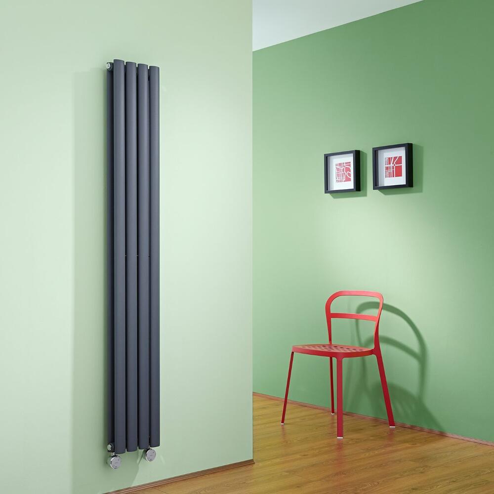 Radiatore di Design Elettrico Verticale Doppio - Antracite - 1600mm x 236mm x 78mm - 1 Elemento Termostatico 1200W - Revive