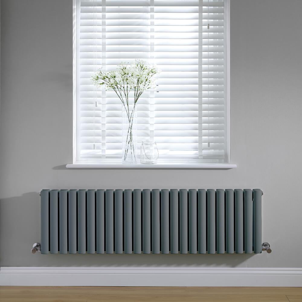 Radiatore di Design Orizzontale Doppio - Antracite - 400mm x 1411mm x 78mm - 1485 Watt – Revive