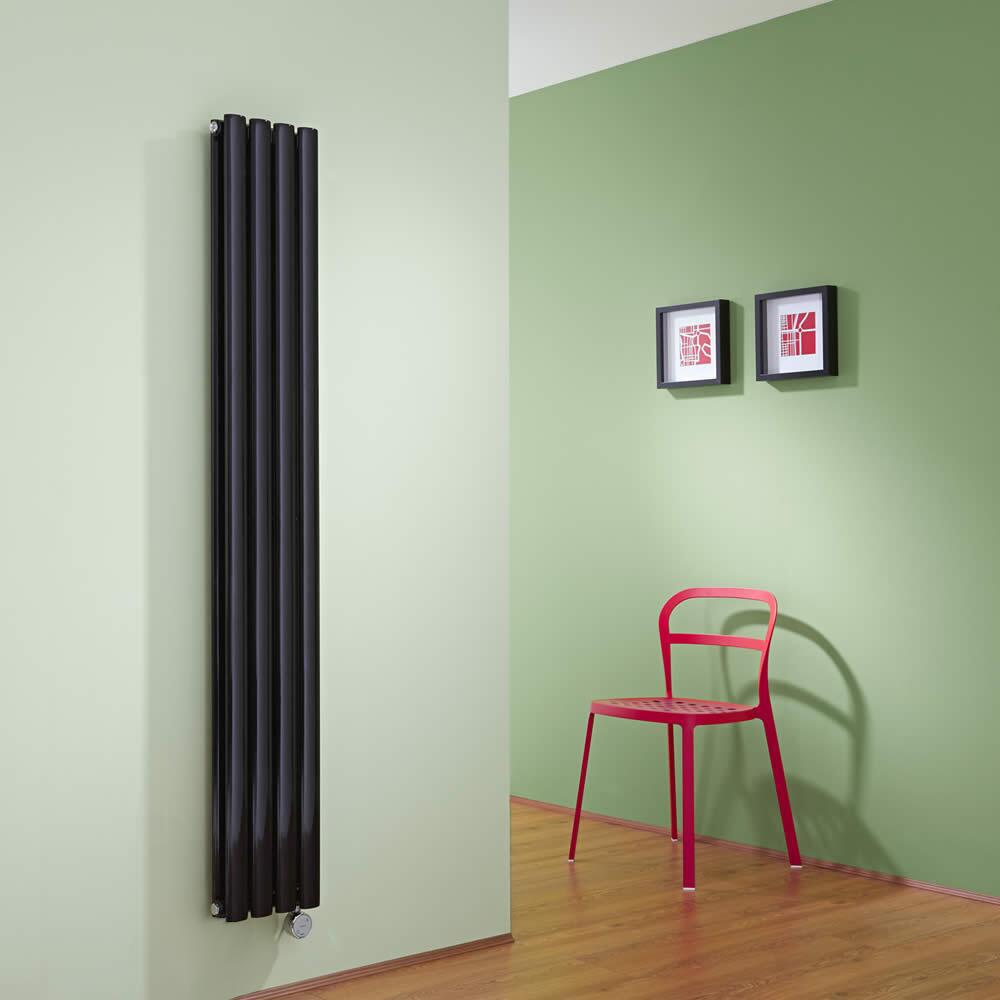 Radiatore di Design Elettrico Verticale Doppio - Nero - 1600mm x 236mm x 78mm - 1 Elemento Termostatico 1200W - Revive