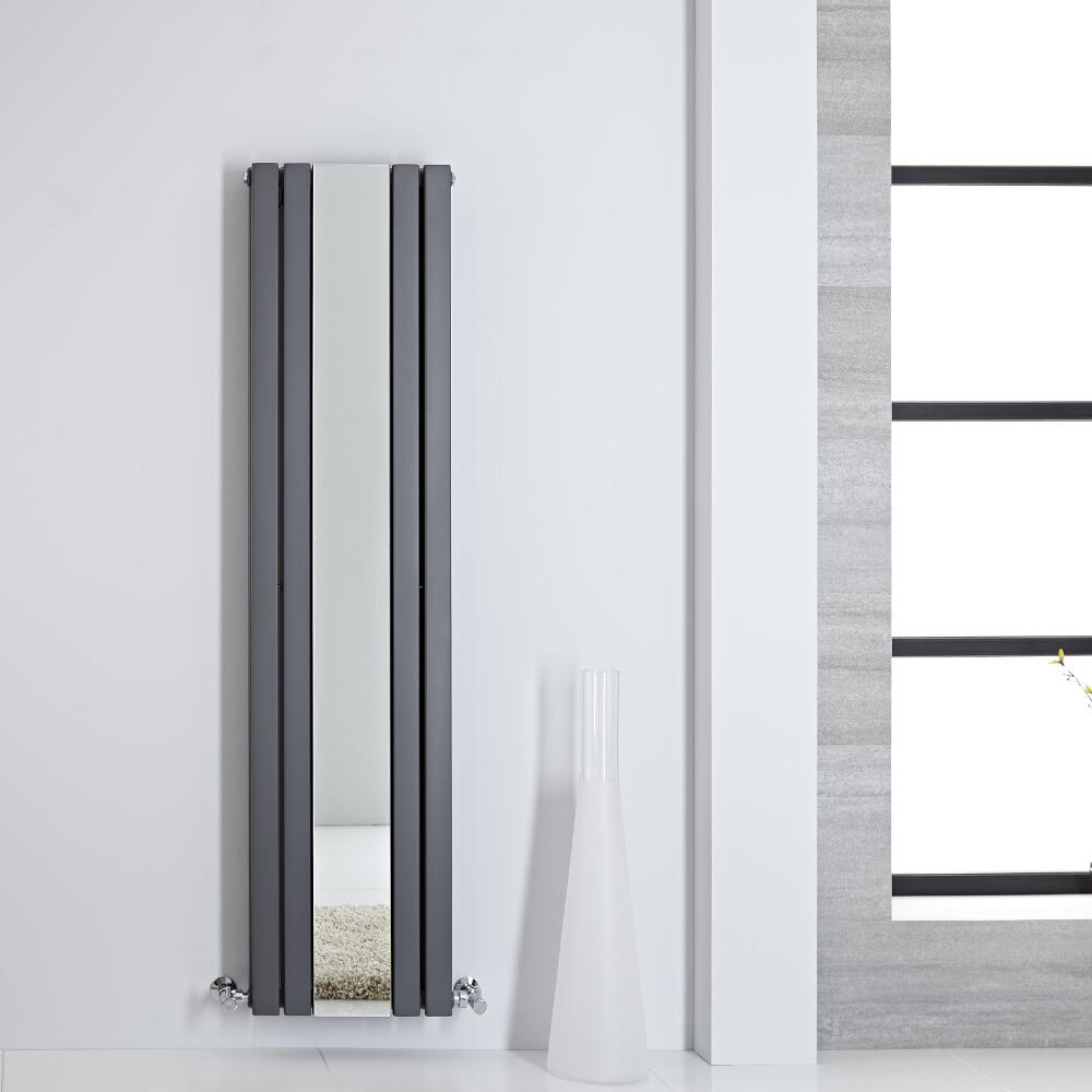 Radiatore di Design - Verticale Con Specchio - Antracite - 1600mm x 385mm - 1212 Watt - Sloane