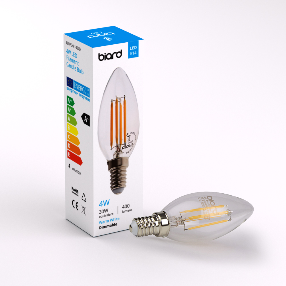 Biard Lampadina a Filamento LED Candela E14 4W