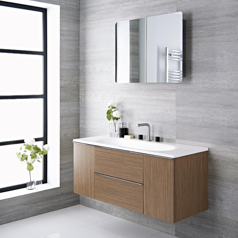 Mobile Bagno Doppio Colore Rovere 1200x48x52mm con Lavabo Integrato - Randwick
