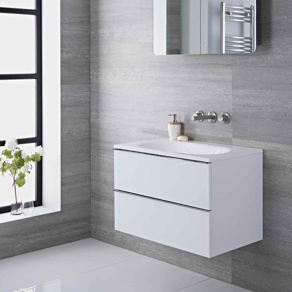 Mobile Bagno Colore Bianco Laccato 750x480x700mm con Lavabo Integrato - Randwick