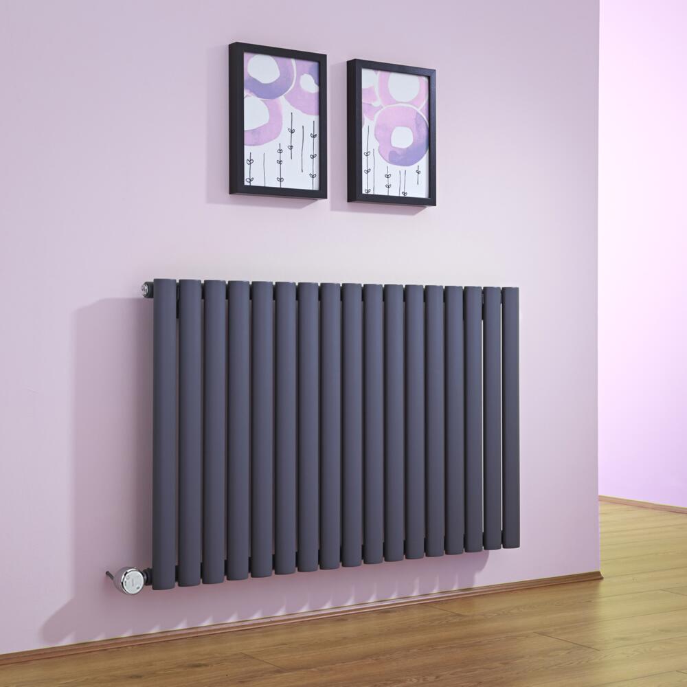 Radiatore di Design Elettrico Orizzontale - Antracite - 635mm x 1000mm x 55mm - Elemento Termostatico 1000W - Revive