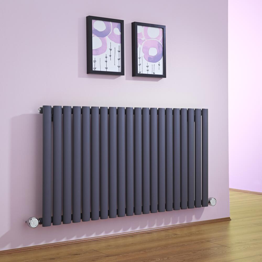Radiatore di Design Elettrico Orizzontale - Antracite - 635mm x 1180mm x 56mm - 2 Elementi Termostatici 600W - Revive