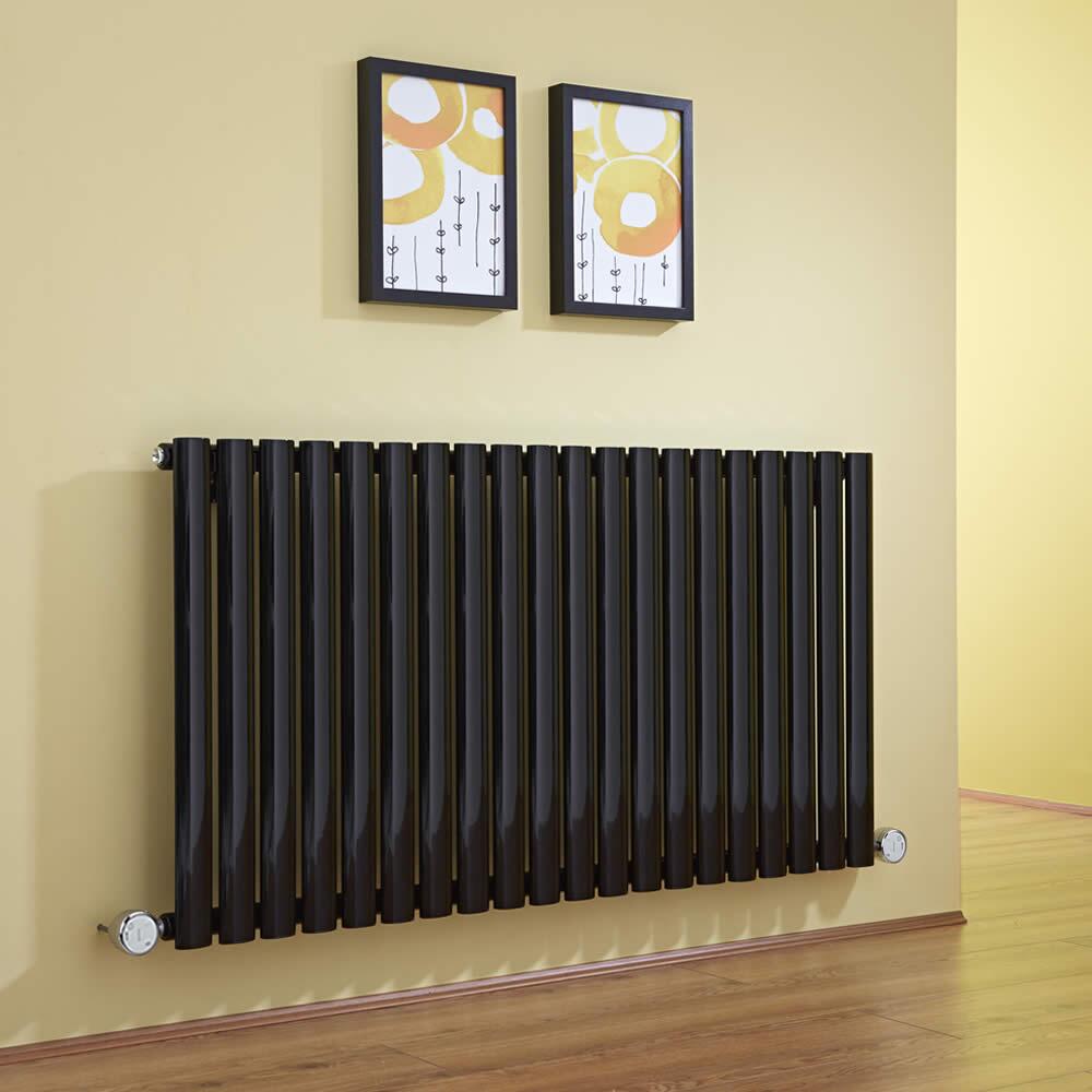 Radiatore di Design Elettrico Orizzontale - Nero - 635mm x 1180mm x 56mm - 2 Elementi Termostatici 600W - Revive