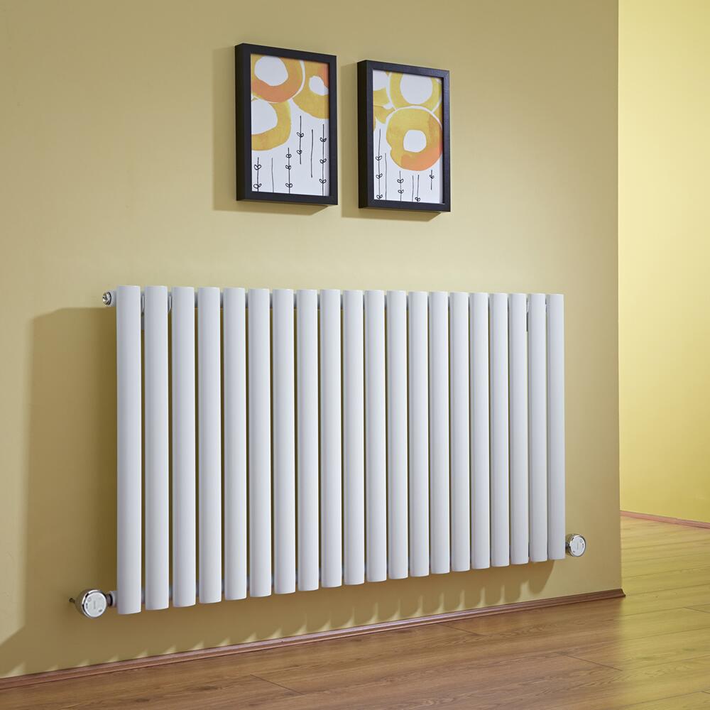 Radiatore di Design Elettrico Orizzontale - Bianco - 635mm x 1180mm x 56mm - 2 Elementi Termostatici 600W - Revive