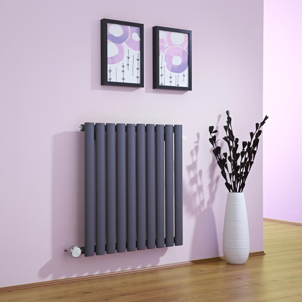 Radiatore di Design Elettrico Orizzontale - Antracite - 635mm x 595mm x 55mm - Elemento Termostatico 600W - Revive