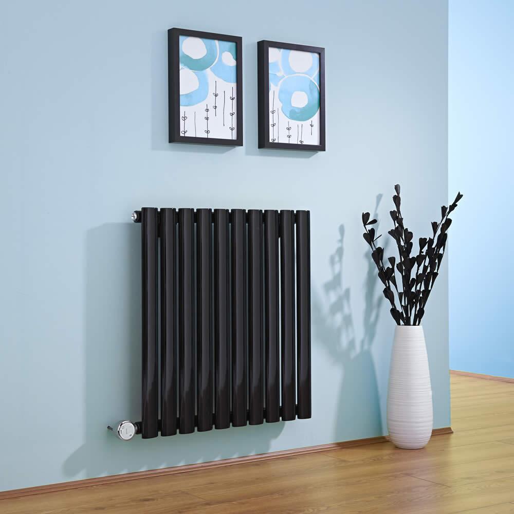 Radiatore di Design Elettrico Orizzontale - Nero - 635mm x 595mm x 55mm - Elemento Termostatico 600W - Revive
