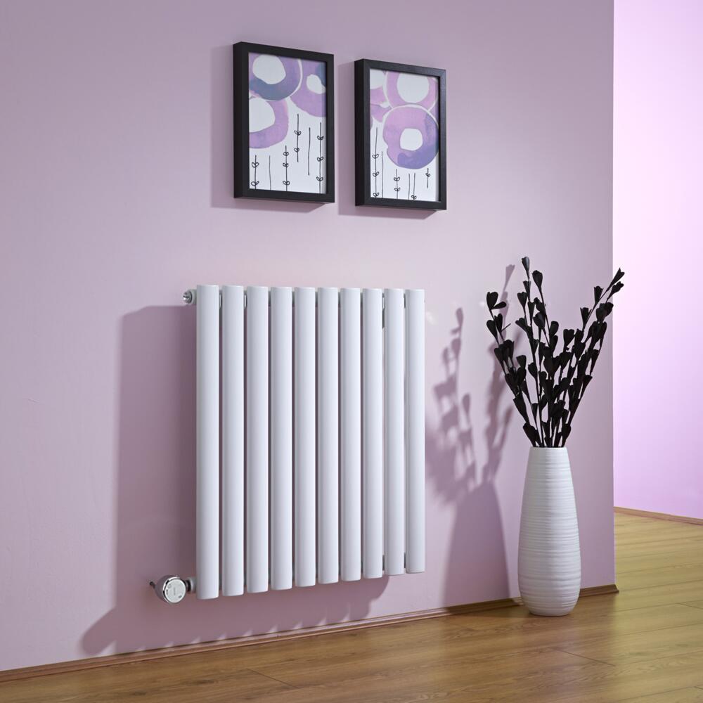 Radiatore di Design Elettrico Orizzontale - Bianco - 635mm x 595mm x 55mm - Elemento Termostatico 600W - Revive