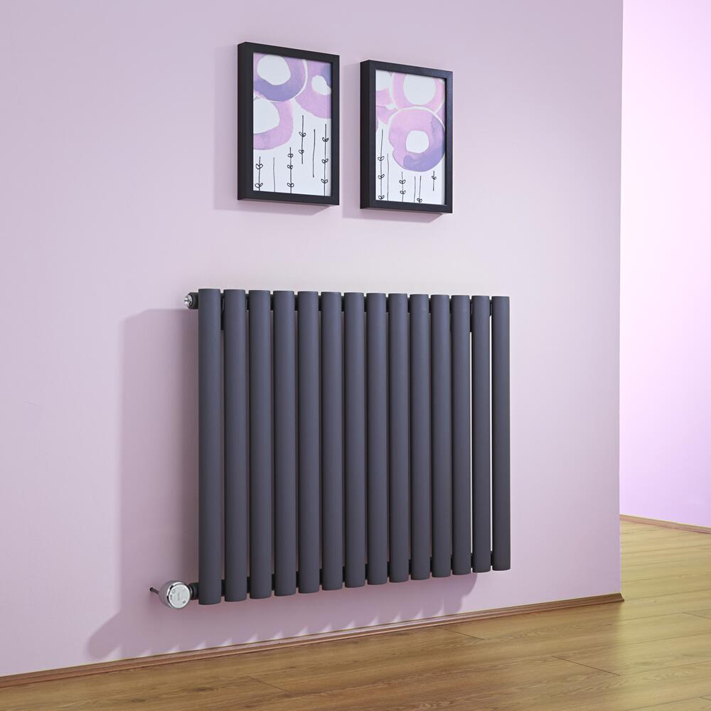 Radiatore di Design Elettrico Orizzontale - Antracite - 635mm x 834mm x 56mm - Elemento Termostatico 1000W - Revive