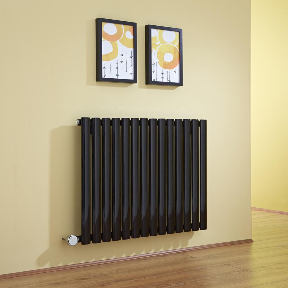 Radiatore di Design Elettrico Orizzontale - Nero - 635mm x 834mm x 56mm - Elemento Termostatico 1000W - Revive