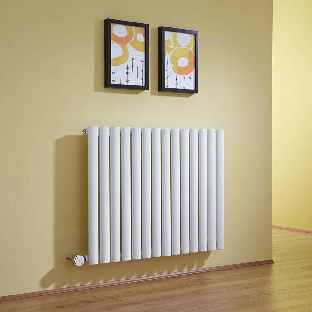 Radiatore di Design Elettrico Orizzontale - Bianco - 635mm x 834mm x 56mm - Elemento Termostatico 1000W - Revive