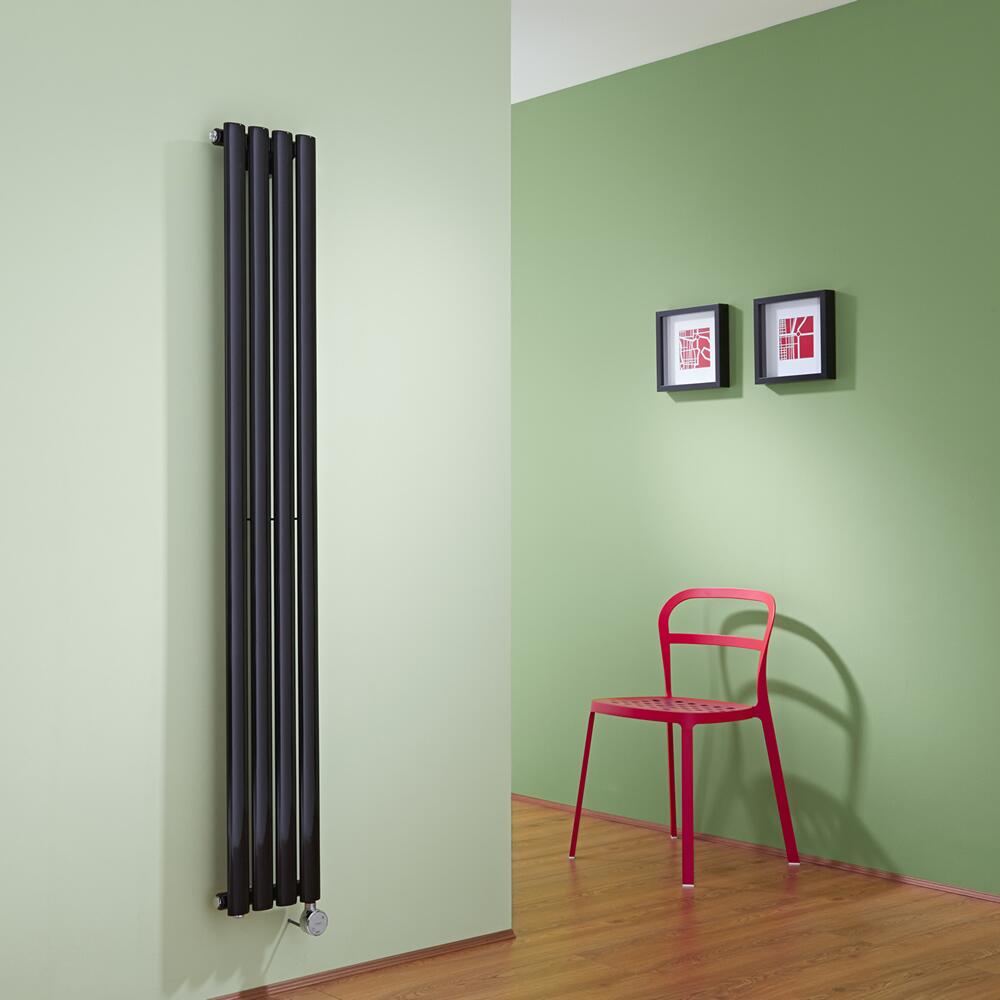 Radiatore di Design Elettrico Verticale - Nero - 1600mm x 236mm x 56mm - Elemento Termostatico 600W - Revive